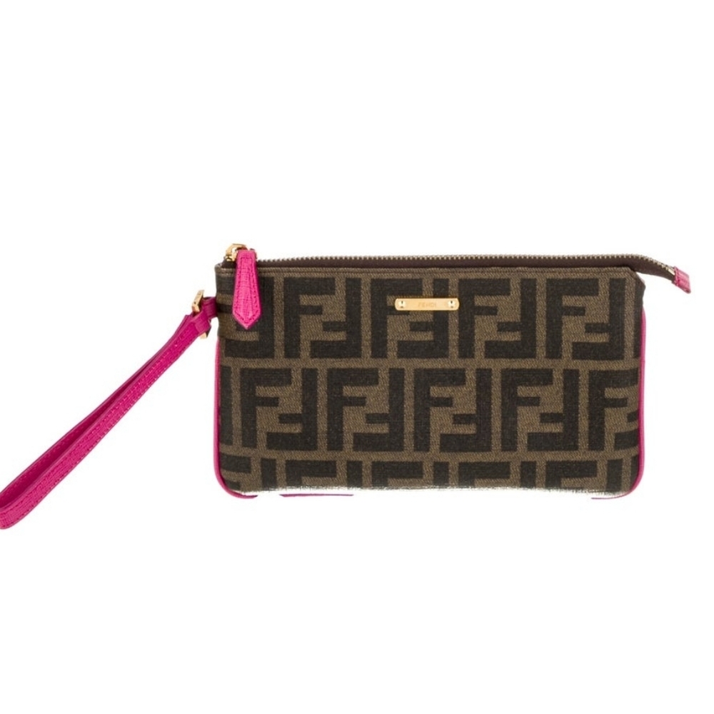 FENDI FF MONOGRAM ZUCCA COATED CANVAS WRISTLET CLUTCH POUCH